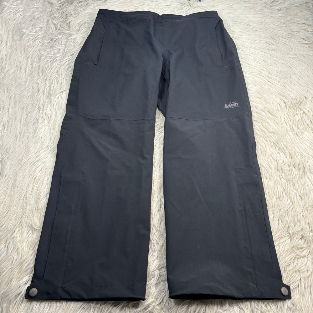 REI Women's LP Black Rainier Rain Pants Seam Sealed Drawstring Hems Waterproof - Picture 1 of 8